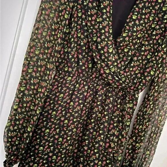 CAROLINE CONSTAS Vivian Winter Rose Black Floral Full Length 100% Silk Dress XS - Picture 14 of 15